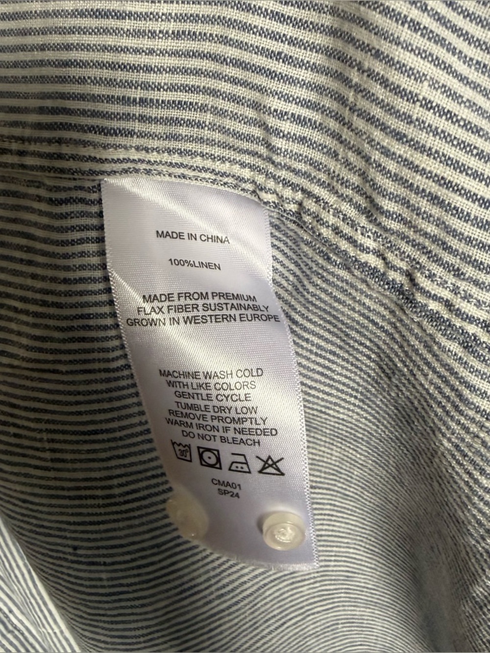 Quince 100% European Linen Long Sleeve Shirt Blue Pinstripe L - Picture 5 of 5
